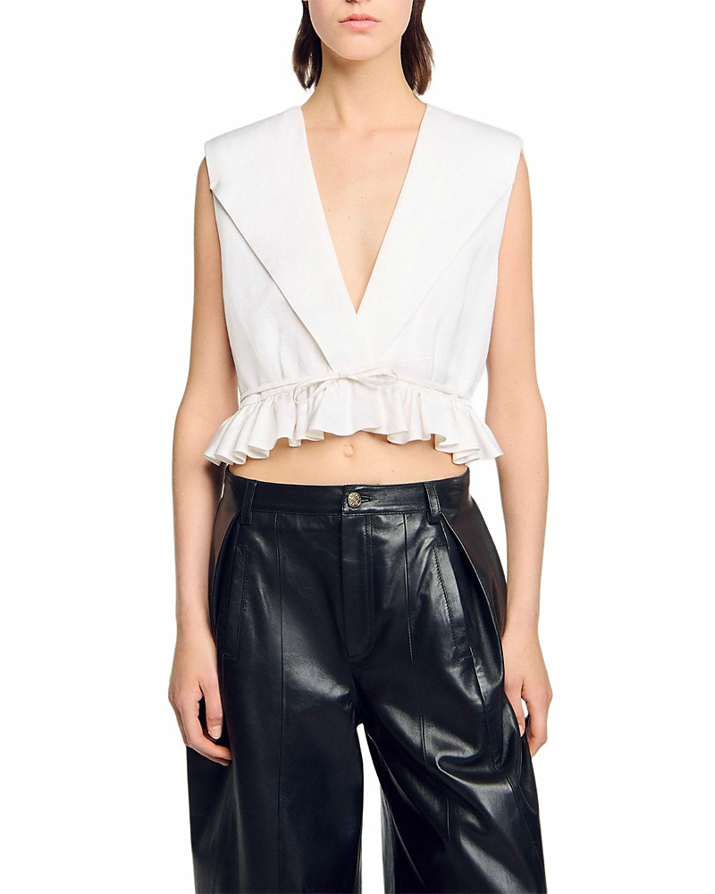 Sandro Ruffled Cropped Top