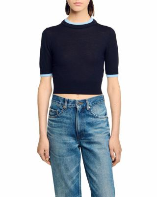 Two Tone Cropped Short Sleeve Sweater