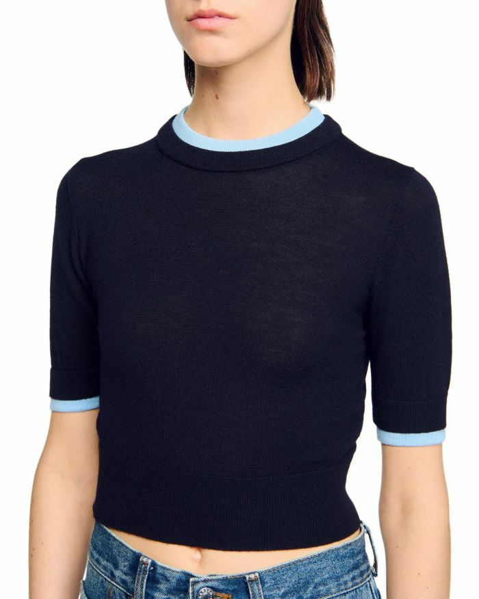 Two Tone Cropped Short Sleeve Sweater