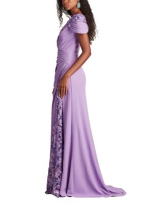 Sunas Draped Crepe and Sequin Embroidered Gown