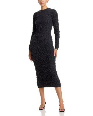 Embossed Effect Wool Midi Dress