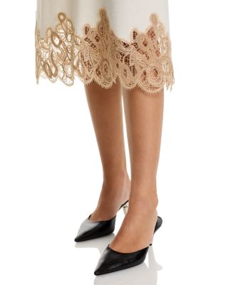 Platinum Wool Blend Lace Band Pencil Skirt
