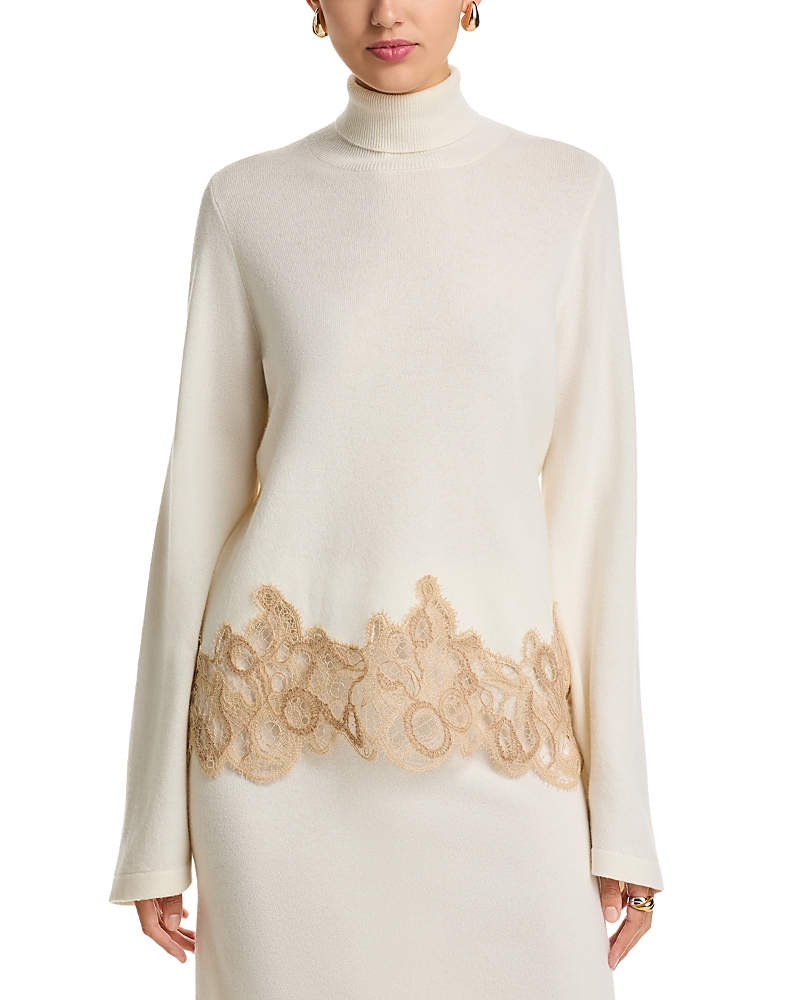 Fabiana Filippi Platinum Wool Blend Land Band Turtleneck Sweater In Neutral