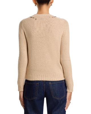 Wool Blend Rhinestone Crewneck Sweater