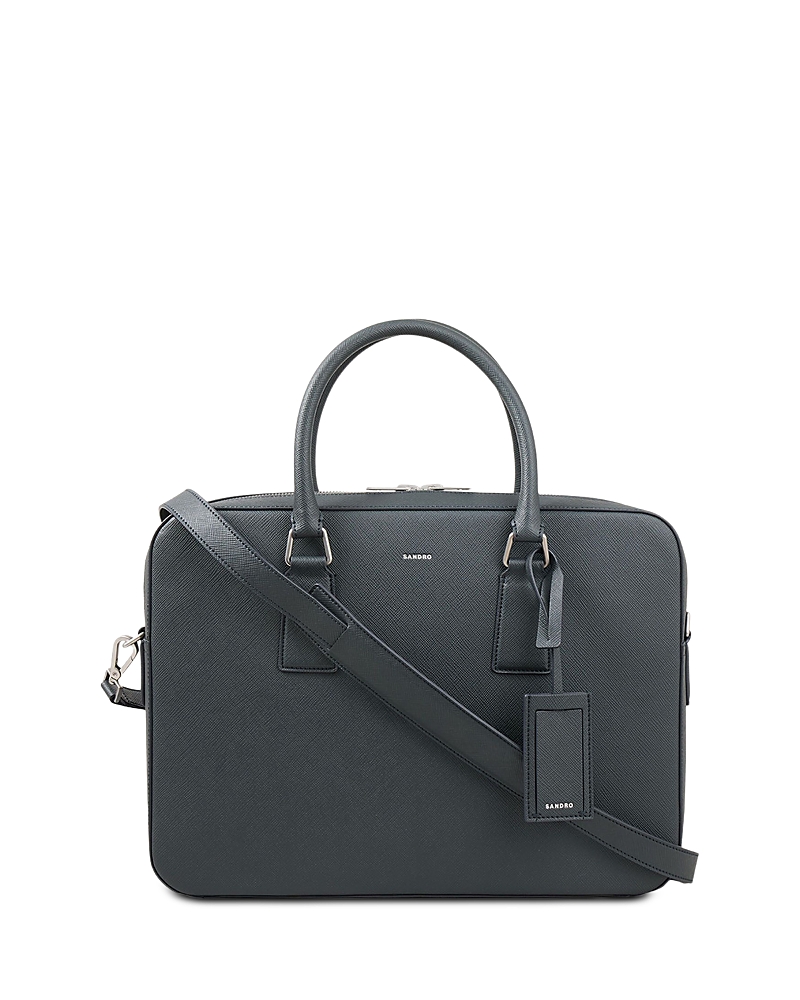 Sandro Downtown Large Saffiano Leather Briefcase In Gray
