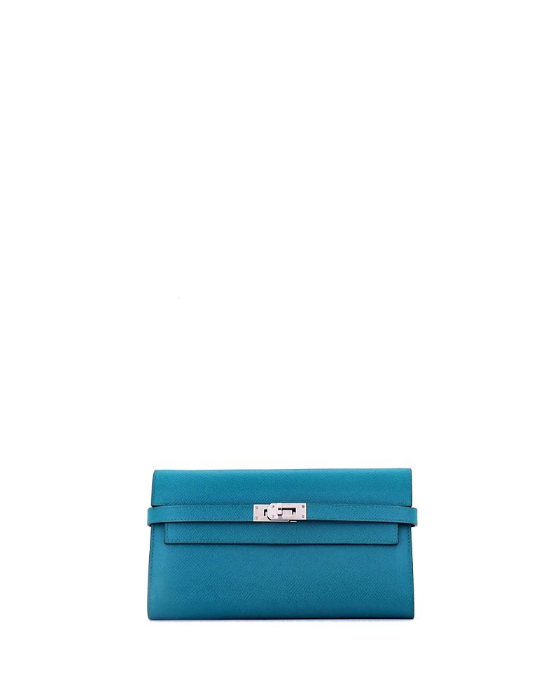 Pre-owned Pre-owned Hermes Hermes Long Kelly Wallet Epsom In Blue