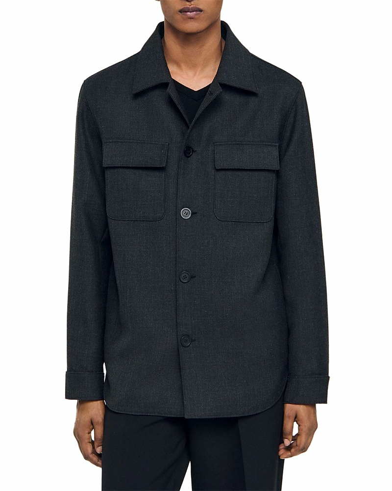 Sandro Heathered Overshirt In Black