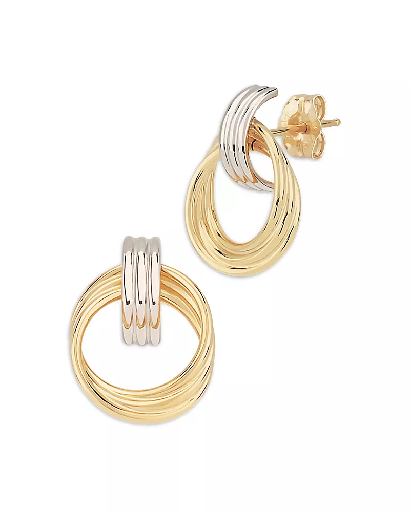 Alberto Amati 14K White & Yellow Gold Grooved Doorknocker Drop Earrings