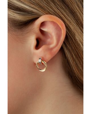 14K White & Yellow Gold Grooved Doorknocker Drop Earrings