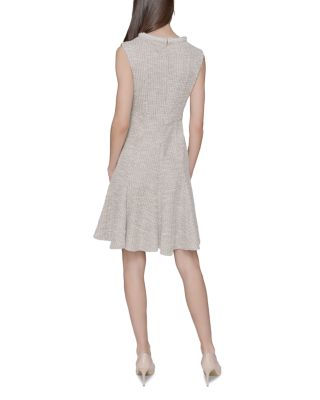 Stretch Tweed Pearl Neck Mini Dress