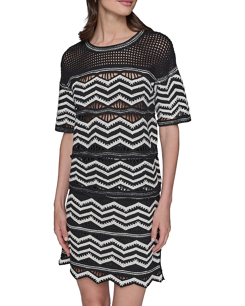 Karl Lagerfeld Chevron Knit Short Sleeve Top In Multi