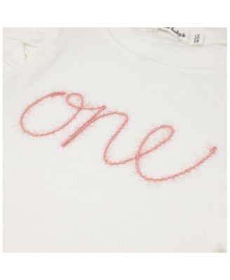 Girls' "one" Pink Sparkle Embroidered Millie Tee - Baby