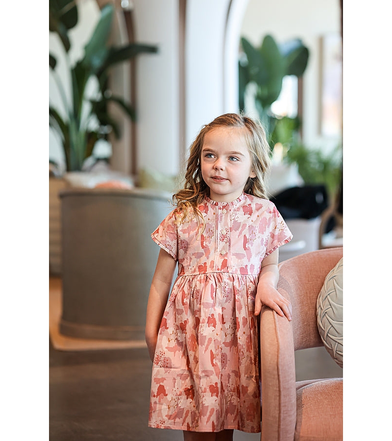 Maniere Girls' Artistry Poplin Short Sleeve Dress - Little Kid