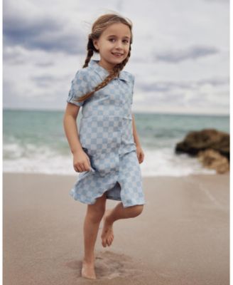 Girls' Denim Check Short Sleeve Dress - Little Kid