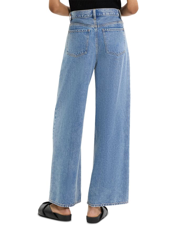 High Waisted Wide Leg Jeans Ice Blue Cotton-Blend