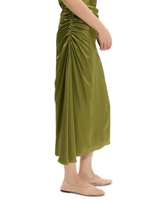 Ruched Midi Skirt in Crushed Satin
