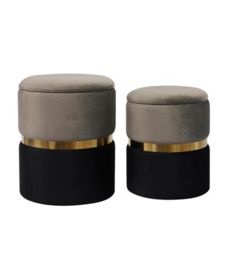  Gigi Velvet Storage Ottomans - Set of 2 in Grey