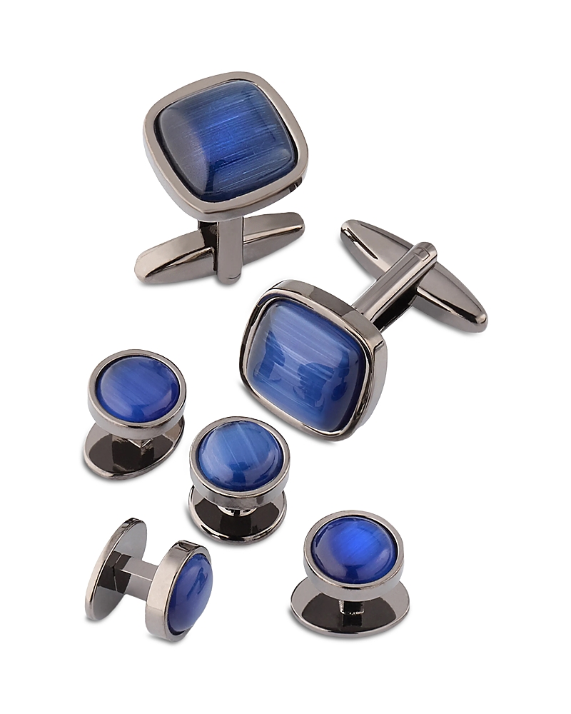 Link Up Blue Fiber Optic Stud & Cufflink Set In Blue