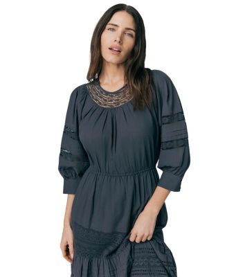 Leoni Lace Trim Cotton Midi Dress