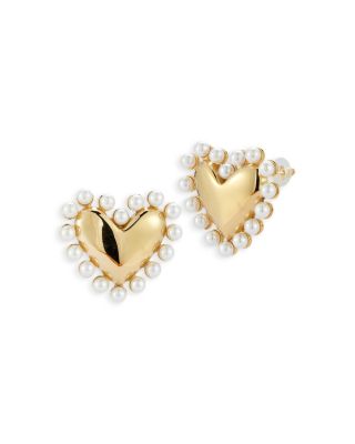 AQUA - Imitation Pearl Heart Statement Stud Earrings - Exclusive