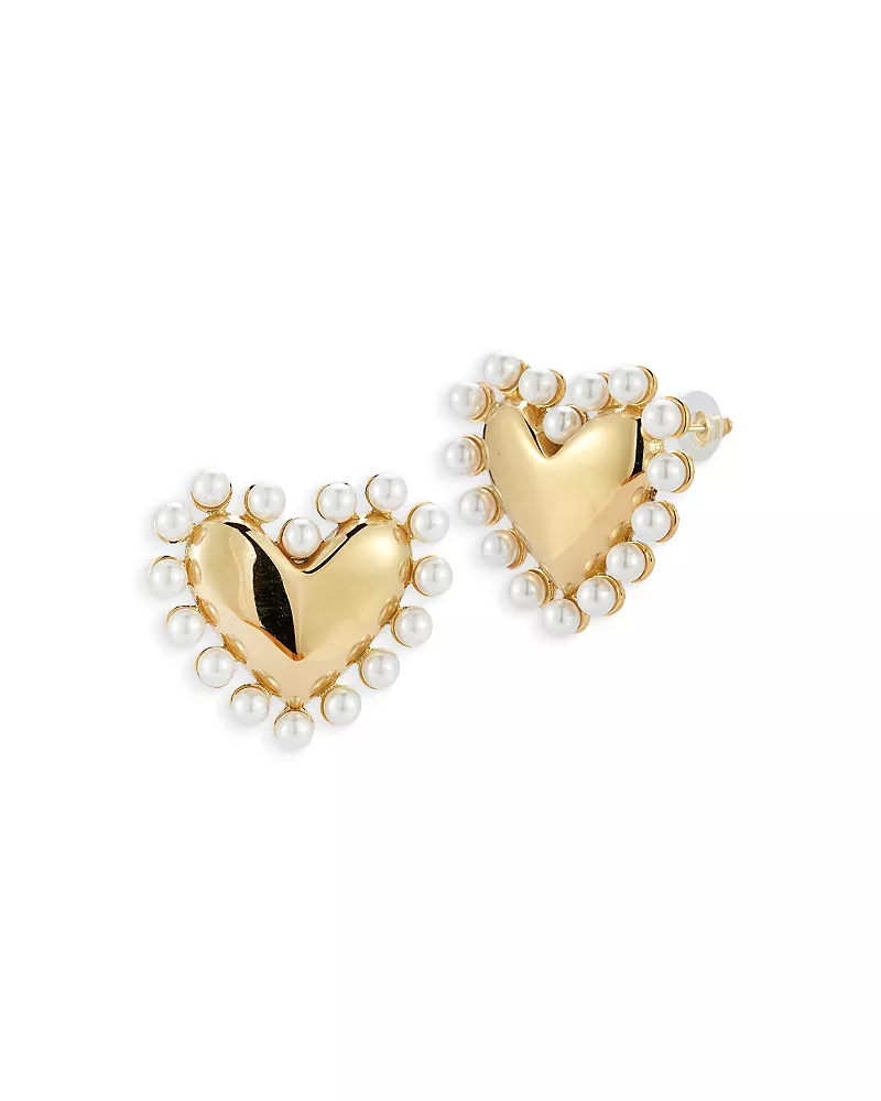Aqua Imitation Pearl Heart Statement Stud Earrings - Exclusive