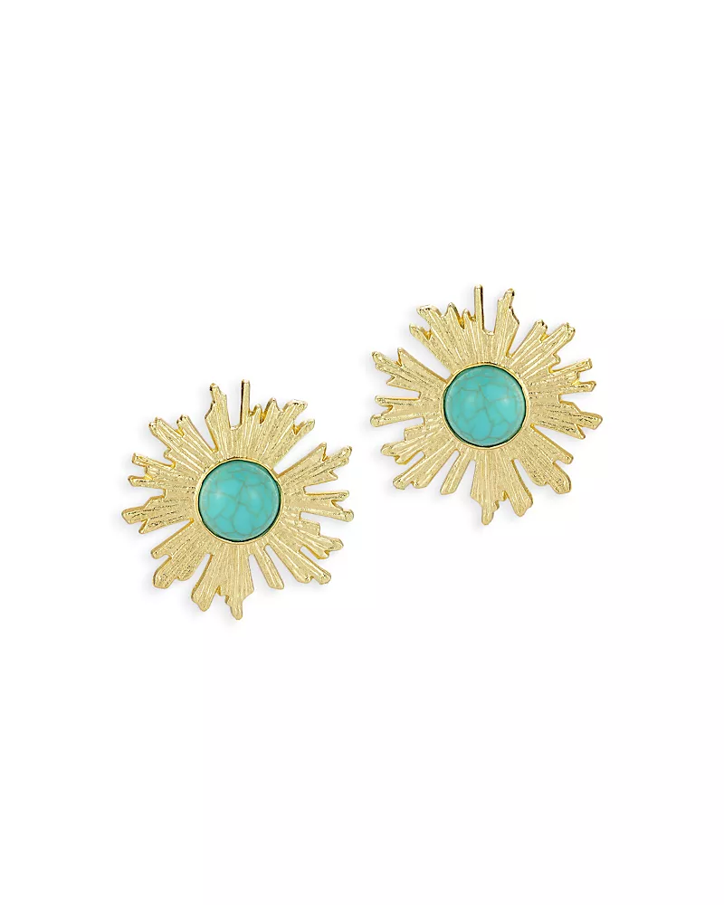 Aqua Turquoise Sun Statement Stud Earrings - Exclusive