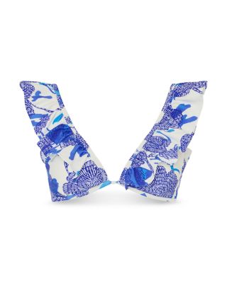 Floral Print Ruffled Bikini Top