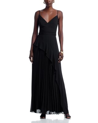 AQUA - Long Chiffon Pleated Dress - Exclusive