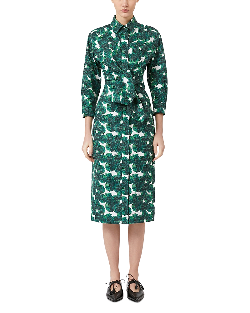 Max Mara Maremma Floral Waist-tie Midi Shirtdress In Green