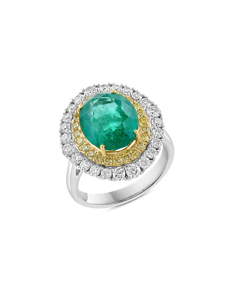 Bloomingdale's Fine Collection Emerald Double Halo Ring With White & Yellow Diamonds In 18k Yellow & White Gold In Multi