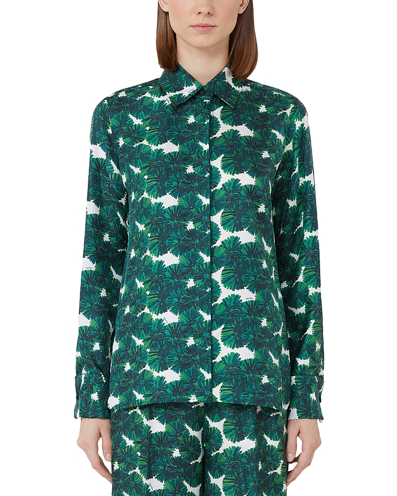 Max Mara Rodesia Floral Silk Button-down Shirt In Green