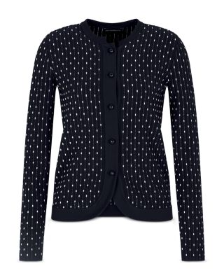 Striped and Polka Dot Jacquard Motif Cardigan Sweater