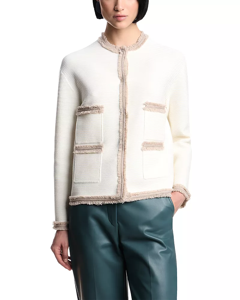 Emporio Armani Ottoman Stitch Knit Jacket with Fringe Hems