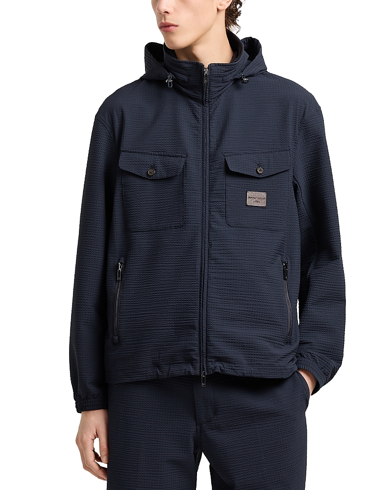Emporio Armani Hooded Flap-pocketed Lightweight Jacket In Blue