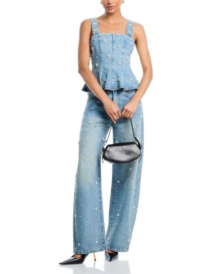 Fianna Embellished High Rise Barrel Jeans in Coastal Blue