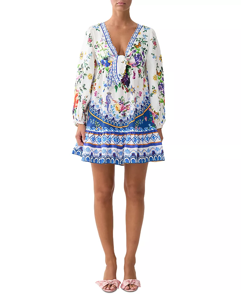 Camilla Tie Front Blouson Sleeve Mini Dress