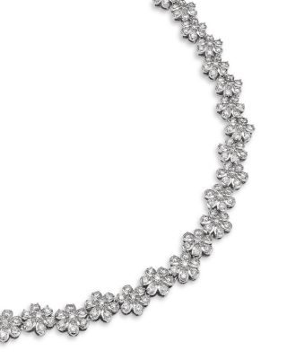 Diamond Flower Cluster Collar Necklace in 14K White Gold, 8.0 tcw