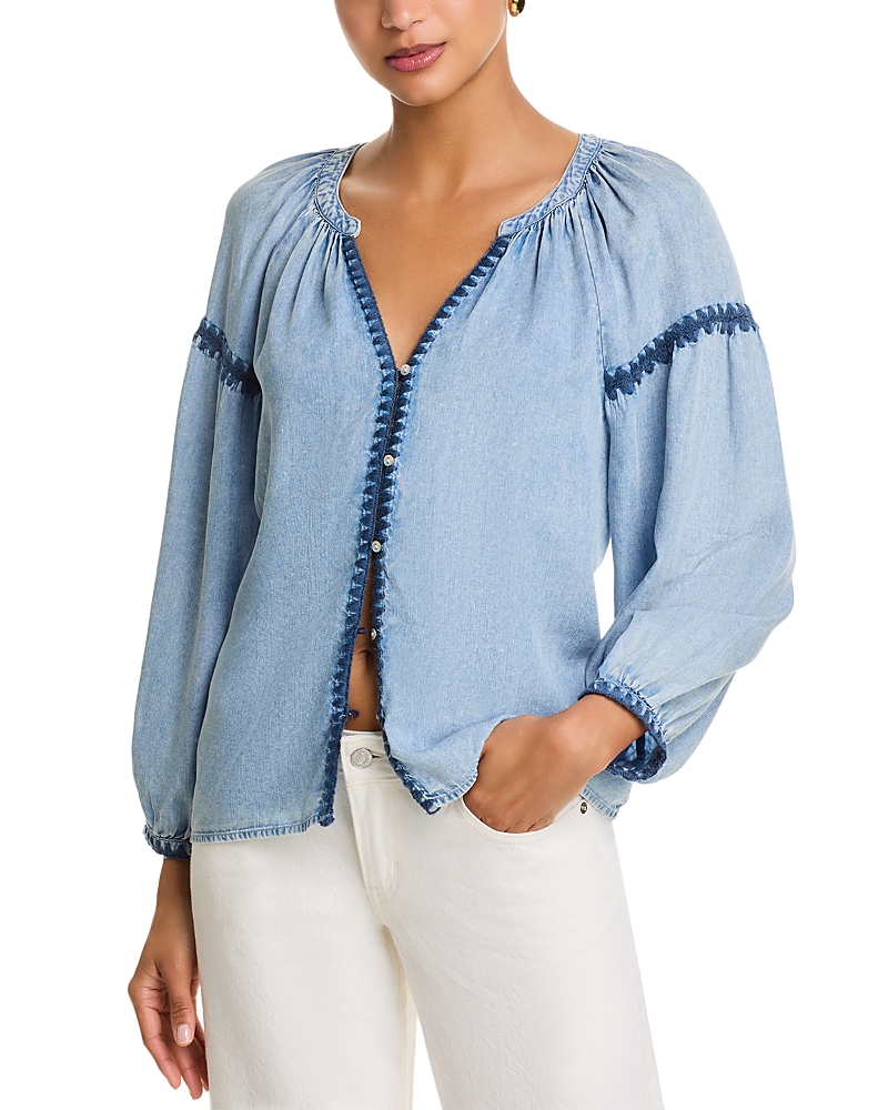 Rails Toshi Embroidered Chambray Blouse In Blue