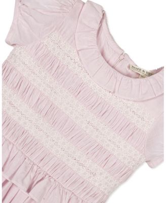 Girls' Organic Puff Sleeve with Ruffle Collar Smocked Party Dress - Little Kid, Big Kid