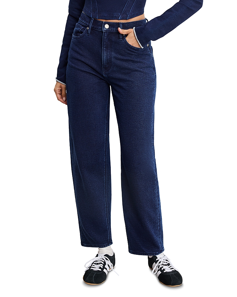 Good American Jeanius Barrel Leg Faux Denim Terry Sweatpants In Purple