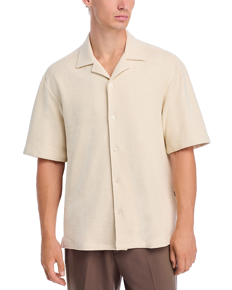 Hugo Boss Lars Terry Cloth Camp Relaxed Fit Button Down Shirt In Neutral