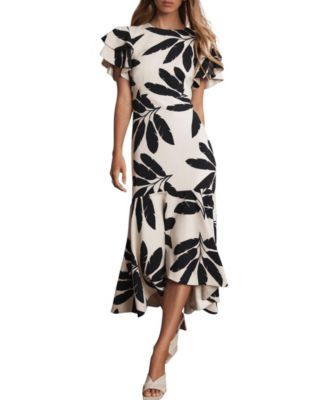 Mint Velvet - Women's Neutral Palm Print Midi Dress