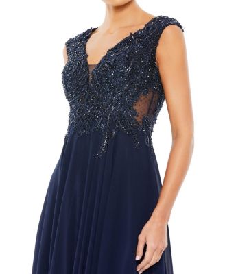  Cap Sleeve Flowy Applique Gown