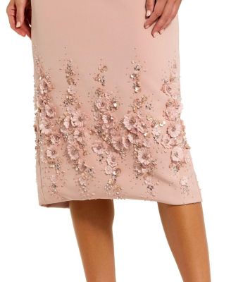 Crepe Sleeveless Midi Dress with Flower Beading