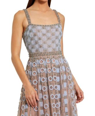 Sleeveless Mesh Embellished A Line Gown