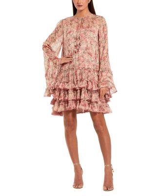 Flare Long Sleeve Ruffle Viscose Mini Dress