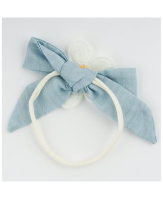 Tie Bow Headband - Crochet Daisy in Denim - Baby