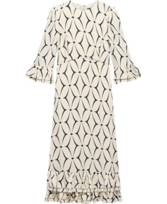  Women's Geo Print Ruffle Midi Dress