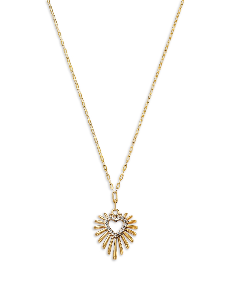 Bloomingdale's Fine Collection Diamond Heart Sunburst Pendant Necklace In 14k Yellow Gold, 0.15 Tcw In Gold