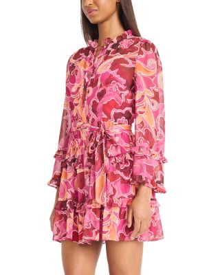 Floral Ruffle Tiered Button Front Dress